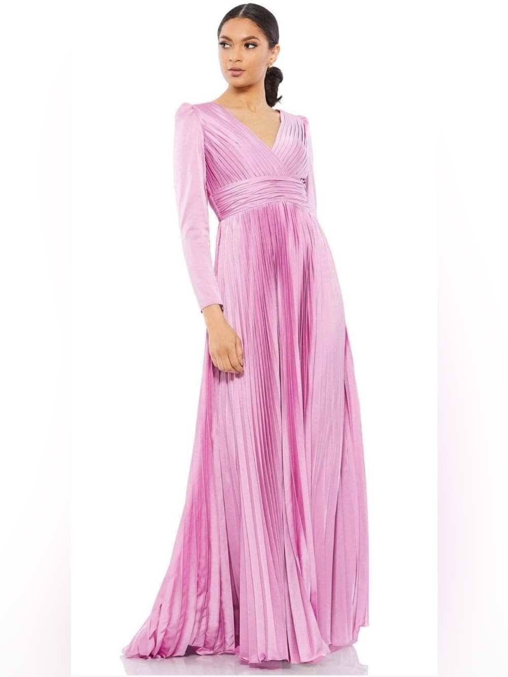 IEENA MAC DUGGAL Elegant Long Sleeve Pleat-Ornate Gown V-Neck in Lilac Sz: 2